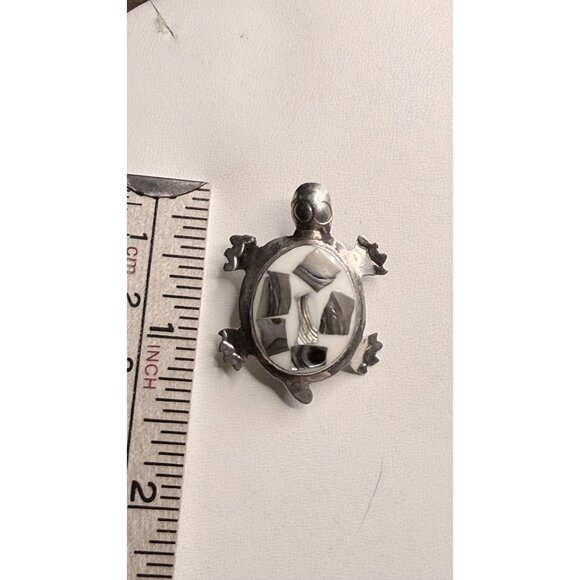 ALPACA MEXICO SILVER TONE INLAID ABALONE TURTLE PIN BROOCH - Picture 3 of 6